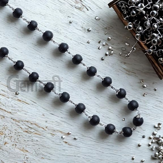 Karungali Necklace For Meditation & Focus With Silver Cap Necklace