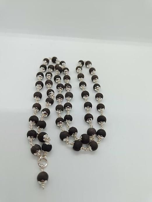 Karungali Necklace For Meditation & Focus With Silver Cap Necklace